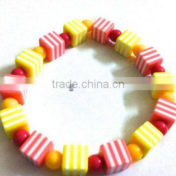 Rainbow Candy Striped Bracelet with Abstract Cube shaped beads, strechable chunky bead bracelets, colorful candy bead bracelet