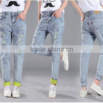 2016 New Fashion Brand Blue Jeans Women Slim Jeans Female Comfortable Stretch Pencil Pants Hole Beggar Women photo-2