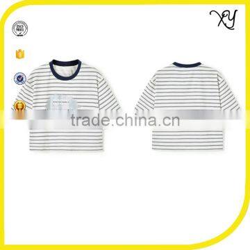 Slim Soft Elastic Girl Short Sleeve O-neck Crop Top T-shirt 100% Cotton Wholesale Striped T-shirt photo-2