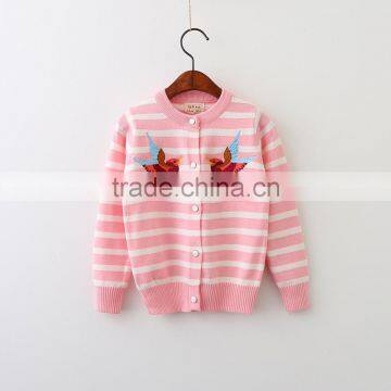 2-8 Years Wholesale 2017 New Autumn Cotton Knitting Embroidery Stripe Bird Kids Girls Coats photo-3