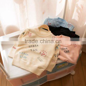 S32907W Kids Girls Pullover Sweater O-Neck Cute Words Embroidery High Quality Sweaters photo-5