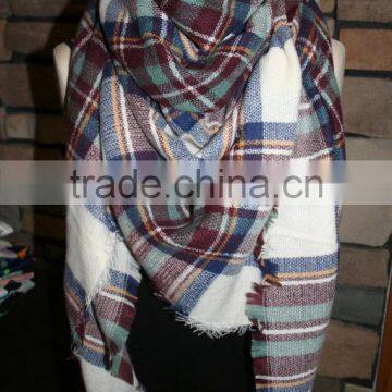 Plaid Tartan Blanket Scarf Maroon Blue Plaid Scarf Christams Gift Scarves