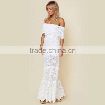 Overall Lace off Shoulder Ruffle Maxi Dresses Delicate Lady's Apparel photo-3