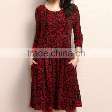 Latest Women Dresses With Red Floral Fit And Flare Pocket Dress Women Floral Dress Women Clothing GD90426-56