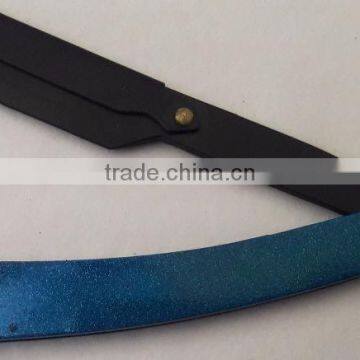 CUT THROAT SHAVETTE STRAIGHT SHAVING RAZOR Black Blade Blue Handle photo-3