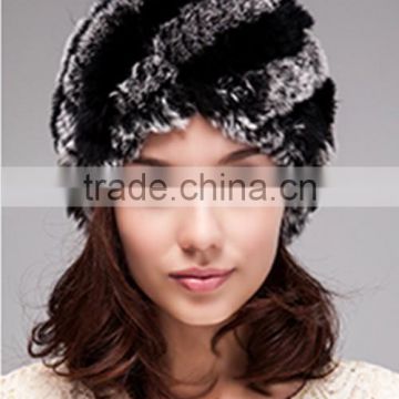 Fashion Design YR395 Girls Winter Warm Real Knitted Rex Rabbit Cheap Fur Hat