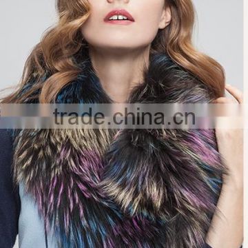 YR249 Luxe Real Raccoon Fur Snood with Elastic Multi color Fur Scarf