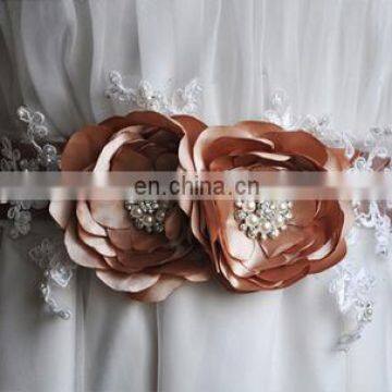 Hot Sales Inlaid Pearl Multilayer Brown Flowers Bridal Belt Dress Accessories