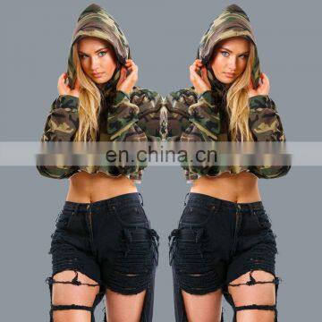 Women Army Military Camouflage hooded sexy croptop sweater shirt