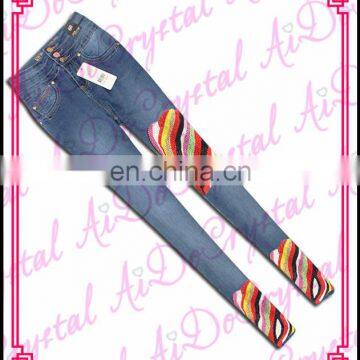 Aidocrystal Top Selling Women's Spring and Autumn Slim Pencil Stretch Rhinestone Jeans