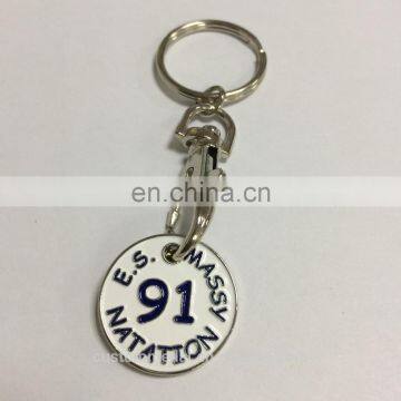 Custom metal key chain with customized logo in silver finish and colors attached with Lobster clasp