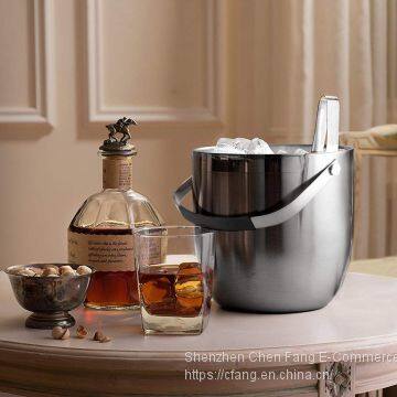 Insulated Ice Bucket,Stainless Steel Double Wall Ice Bucket With Lid and Tongs,2.8-Litre,Silver photo-5