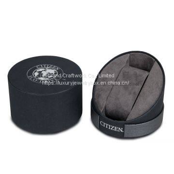 Fashion round tube cardboard watch box single txture paper watch gift box with screen printing logo