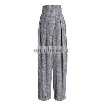 TWOTWINSTYLE Plaid Ruched Harem Trousers For Women High Waist Casual Asymmetrical fashion