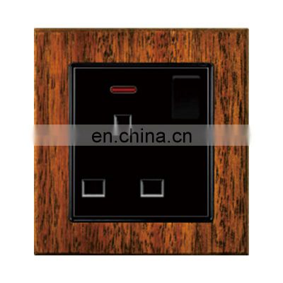 Type 86 UK Standard 3 pin Wall Socket With Switch 13A Thick Solid Wood Panel Socket And Switches Electrical With LED Light