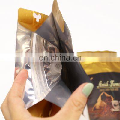 Custom Printed Square Bottom Coffee Bags Gold Coffee Bag Packaging Coffee Bag With Vent