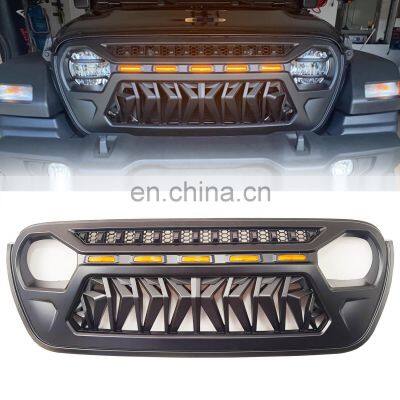 Front Grille Cover Matte Black with Amber LED Running Lights for 2018 and Up Jeep Wrangler JL JLU JT Gladiator Accessories