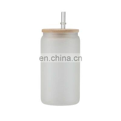Amazon Top Seller Blank Sublimation Beer Can Glass With Bamboo Lid 12Oz 16Oz 25Oz Custom Clear Matte Glass Tumbler With Straw photo-5