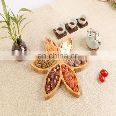 Chinese Six Pattern Flower Shaped Fruit Cakes Dried Sushi Food Plate Bamboo Serving Tray