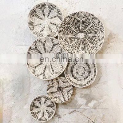 Set of 6 Baket Wall Art Hanger Wall Placemat Wicker Seagrass Tray Baskets Vietnam Supplier