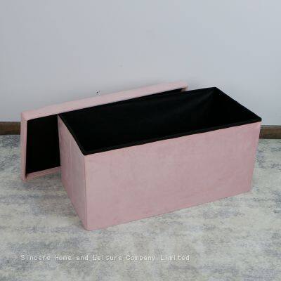 Foldable Storage Velvet Ottoman-Pink photo-3