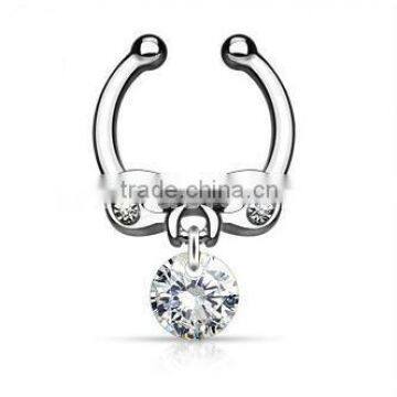 Bowknot Dangling Crystal 316L Surgical Steel Fake Septum Clicker Nose Piercing Body Jewelry photo-2