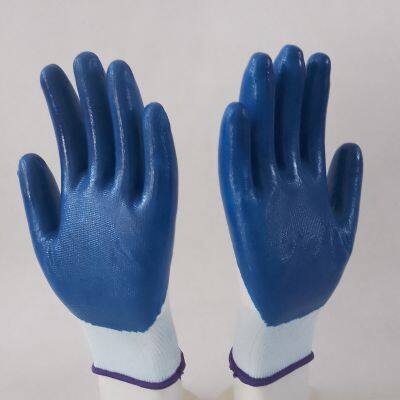 13 Gauge White Polyester Knitted Blue Nitrile Palm Coated Safety Work Gloves for Workers photo-4