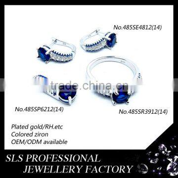 Shengleishi factory directly wholesale micro pave setting 925 sterling silver jewelry simple dark blue sapphire jewelry sets