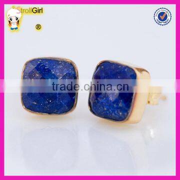 Wholesale pure silver cheap gold plated natural lapis earrings