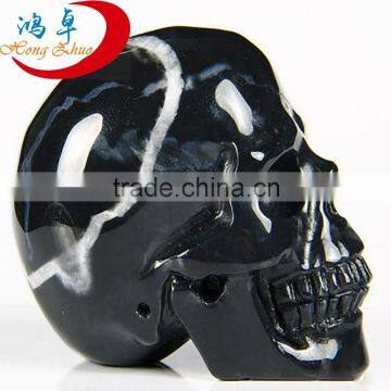 Amazing black obsidian carved crystal skull/black obsidian stone skull sculpture