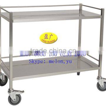 Stainless Steel 304 Hospital Instrument Trolley 2 Level with Rails