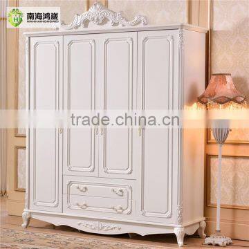 French Baroque Style Hand carved design 4 Door Ivory White MDF wooden bedroom wardrobe                        
                                                Quality Choice