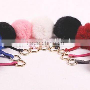 Cute style 100% Real Rabbit Fur Pom Poms Keychain