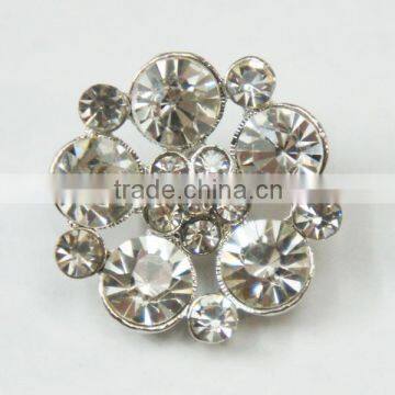 24mm Flower Silver Rhinestone Clear Crystal Button