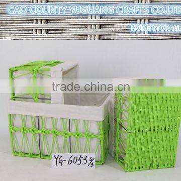 green durable using cotton potato basket with handle cotton lining