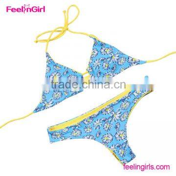 Blue white follow print lowest price imported brazilian bikinis