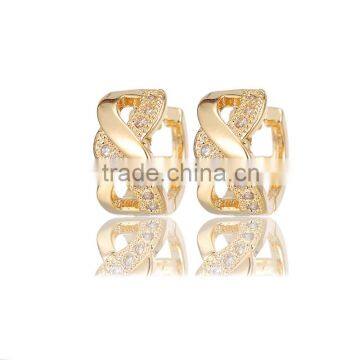 Top quality micro pave AAA zircon crystal triangle hoop earings delicate spiral earrings