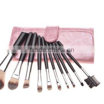 Black/silver 10 Piece Fiber Hair Makeup Brush Set With Pink Pouch photo-2