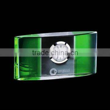 Green Optical Crystal Table Clock Business Gifts