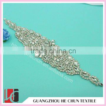 HC2082 Pair of Heart Appliques Wholesale Sew on Bling Stone Appliques,Handmade Bling Bead Applique photo-2