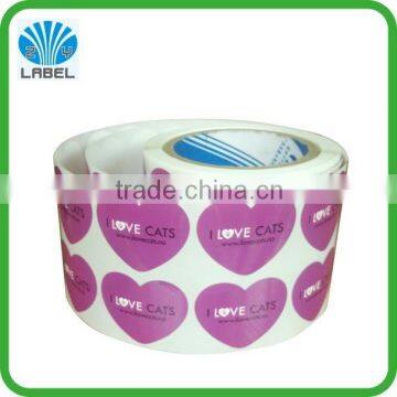 Customized adhesive permanent logo label with heart shape