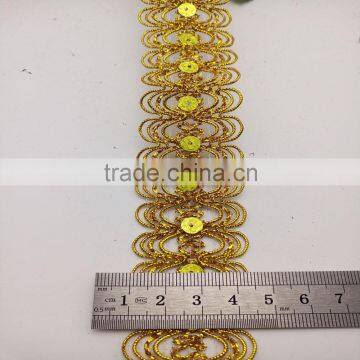 Gold Sequins Decorative Braid Lace Ribbon Trim Sew on Dress photo-2