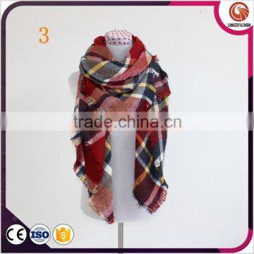 Plaid infinity scarf 2015 New arrival trendy arge oversize winter square beige tartan plaid scarf