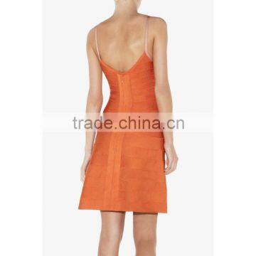 Most elegant designer spaghettti strap orange leisure home dress