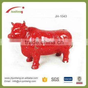 Garden ornaments red ceramic cow figurine, custom ceramic figurines