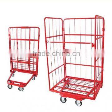 Three Sided Open Front Mesh Pallet Steel foldable storage trolley cart TC4626