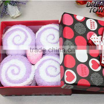 2014 new design lovely promotion 100% cotton cake gift towel sets in box pack