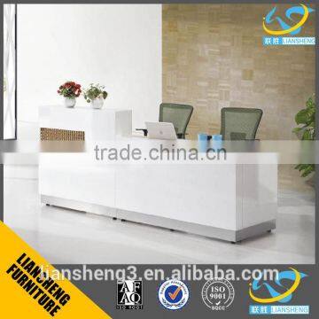 Commercial furniture office furniture MFC reception table desk with galss top and white baking paint
