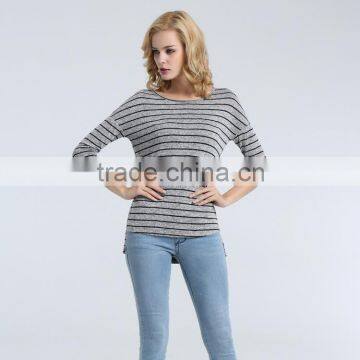 Women's Knit Striped Blouse With Hi-low Bottom Looking