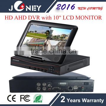 H.264 4 channel hd ahd dvr with 10 inch lcd monitor